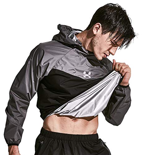 HOTSUIT Sauna Suit for Men Sweat Sauna Jacket Pant Gym Workout Sweat Suits, Gray, L
