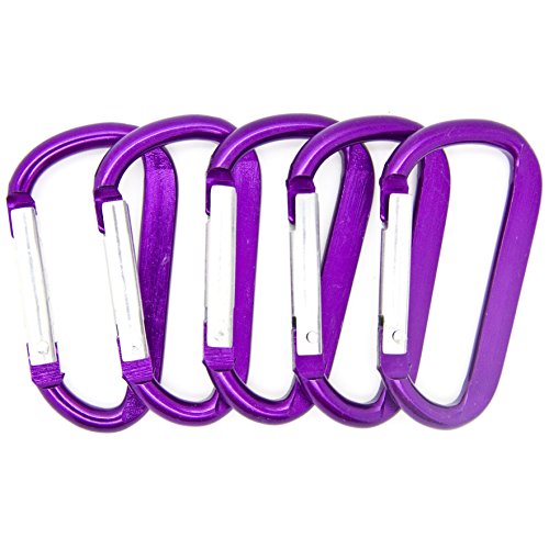 OnDepot.com New 100pcs 2.25" Purple Color D Shape Spring-Loaded Aluminum Carabiner Belt Clip Key Chain Hook