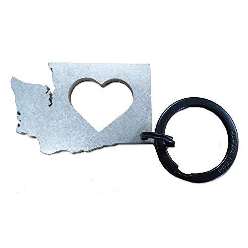 SQUATCH METALWORKS Washington Heart Keychain Charm. Stone Tumbled. Designed and Manufactured in The USA.