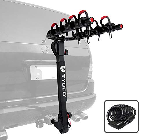 Tyger Auto TG-RK4B102B Deluxe 4-Bike Carrier Rack Compatible with Both 1-1/4'' and 2'' Hitch Receiver | with Hitch Pin Lock &
