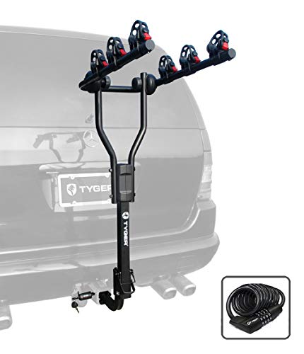 Tyger Auto TG-RK3B101S 3-Bike Hitch Mount Bicycle Carrier Rack | Free Hitch Lock & Cable Lock | Compatible with Both 1.25"
