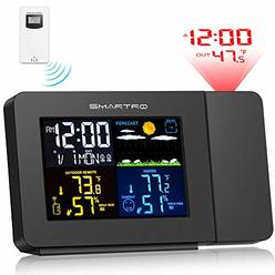 SMARTRO SC91 Projection Alarm Clock for Bedrooms with Weather Station, Wireless Indoor Outdoor Thermometer, Temperature