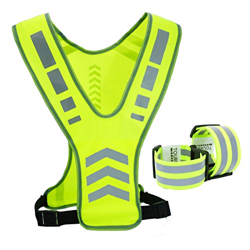TOURUN Reflective Running Vest Gear with Pocket for Women Men Kids, Safety Reflective Vest Bands for Night Cycling Walking