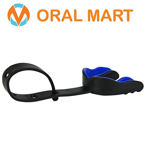 Oral Mart Black/Blue Sports Mouth Guard with Strap (Ice Hockey/Football/Lacrosse) - Cushion Strapped Mouthguard for Football,