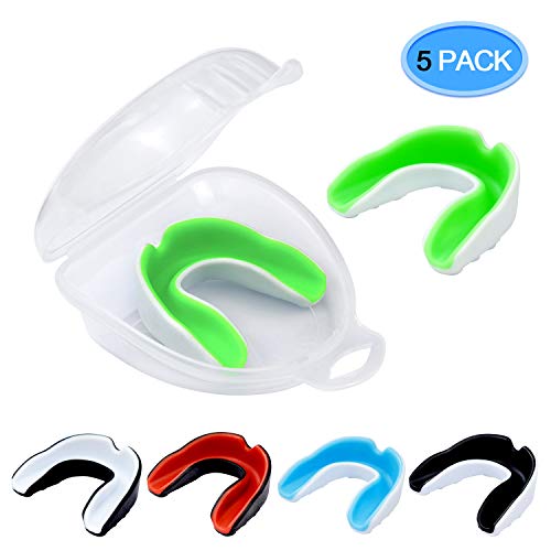 MENOLY 5 Pack Sports Mouth Guard for Youth/Adults Gum Shield for Football Basketball Boxing MMA Hockey with Free Case Custom