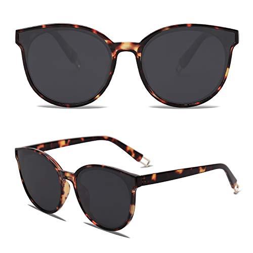 SOJOS Fashion Round Sunglasses for Women Men Oversized Vintage Shades SJ2057 with Tortoise Frame/Grey Lens