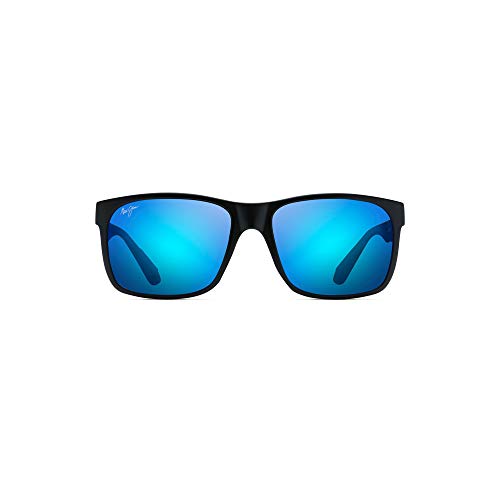 Maui Jim Red Sands Rectangular Sunglasses, Matte Black/Blue Hawaii Polarized, Medium