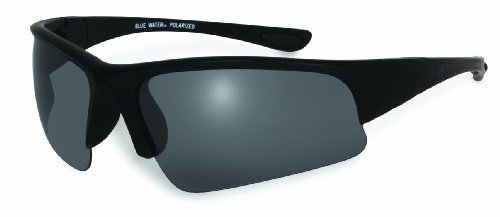 BluWater Polarized Bay Breeze Sunglasses with Rubber Ear Pads, Smoke Lens, Matte Black Frame, Small