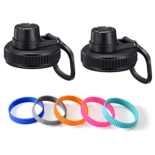 Vmini Spout Lid, Compatible with Hydro Flask Wide Mouth Sports Water Bottle,  5 Rubber Rings, Big Handle, Easy to Carry