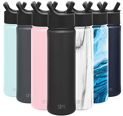Simple Modern Insulated Water Bottle with Straw Lid Reusable Wide Mouth Stainless Steel Flask Thermos, 22 Ounce, Midnight