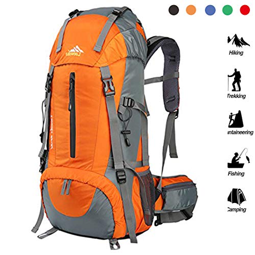 Loowoko Hiking Backpack 50L Travel Daypack Waterproof with Rain Cover for Climbing Camping Mountaineering by Loowoko(Orange)