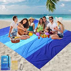 WIWIGO Beach Blanket, Sandproof Beach Mat 79" X 83" /10'x9'for 2-8 Adults Waterproof Quick Drying Outdoor Picnic Mat for Travel,