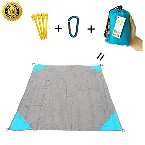 HZJOYUE Outdoor Picnic Blanket (71" x 55") -Compact, Lightweight, Sand Proof Pocket Blanket Perfect Mat for The Beach,