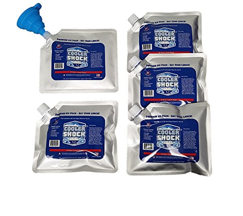 Cooler Shock Set of 5 Cooler Shock lunch bag size ice packs - high performance 18 degree Fahrenheit using phase change science to achieve