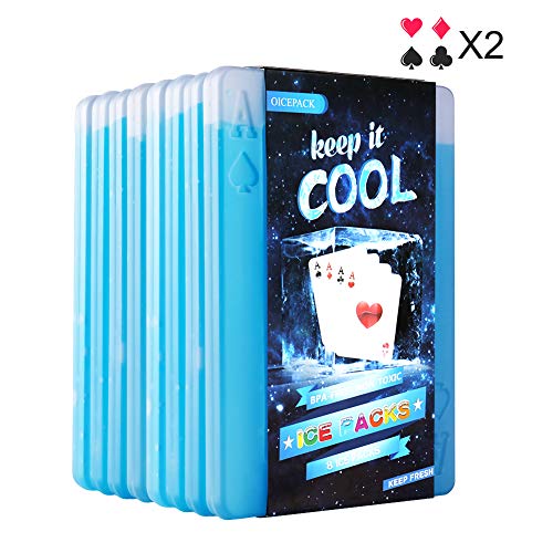 OICEPACK 8 x Ice Packs for Lunch Box, Freezer Ice Packs Slim Long Lasting Cool Packs for Lunch Bags and Cooler, Poker Design