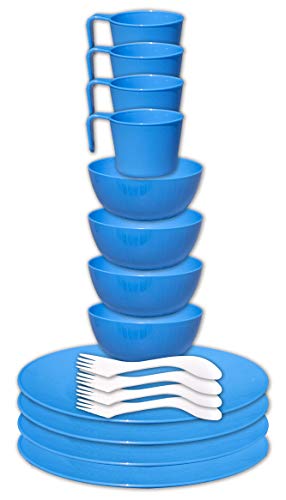 gear4U Camping Tableware Sets - Outdoor Dishes with Mesh Carry Bag - BPA Free - Plate, Bowl, Cup and Utensil for Hiking,