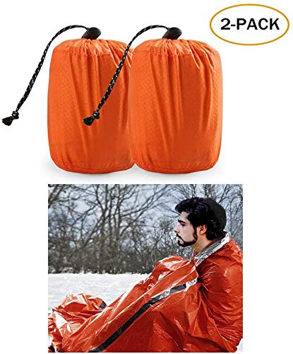 Zmoon Emergency Sleeping Bag 2 Pack Lightweight Survival Sleeping Bags Thermal Bivy Sack Portable Emergency Blanket for camping,