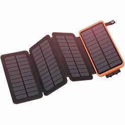 Hiluckey Solar Charger 25000mAh, Hiluckey Outdoor Portable Power Bank with 4 Solar Panels, Fast Charge External Battery Pack with Dual