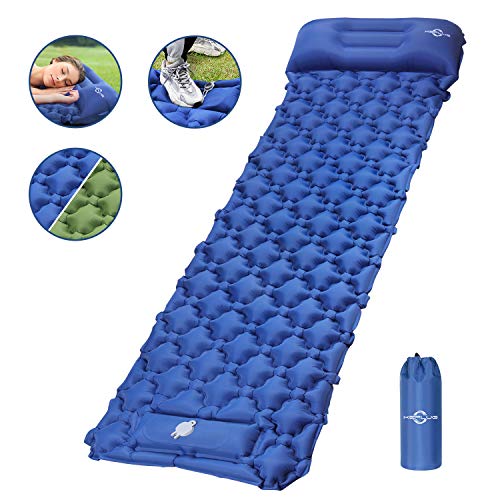 KEPLUG Inflatable Sleeping Pad for Camping, Ultralight Waterproof Sleeping Mat w/Pillow, Foot Pump Quick Inflation &