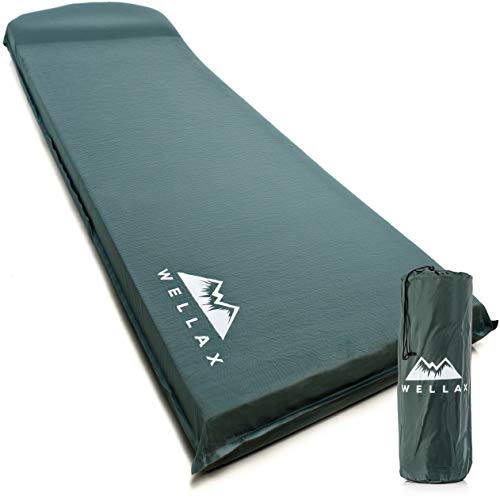 WELLAX UltraThick FlexFoam Sleeping Pad - Self-Inflating 3 Inches Camping Mat for Backpacking, Traveling and Hiking - 3inch