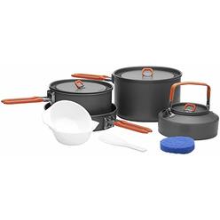 Fire-Maple Camping Cookware Set with Pot, Kettle, Pan for 4 People Feast4, Easy to Clean Hard Anodized Aluminum, 8 Piece Pot
