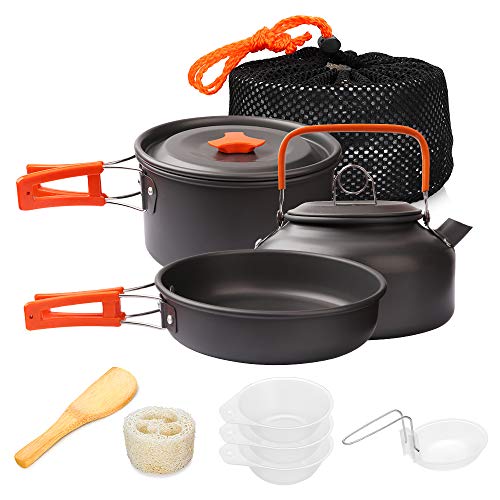 Gutsdoor Camping Cookware Set 4 Person Camping Cooking Set Non Stick Family Backpacking Cooking Set Lightweight Stackable Pot