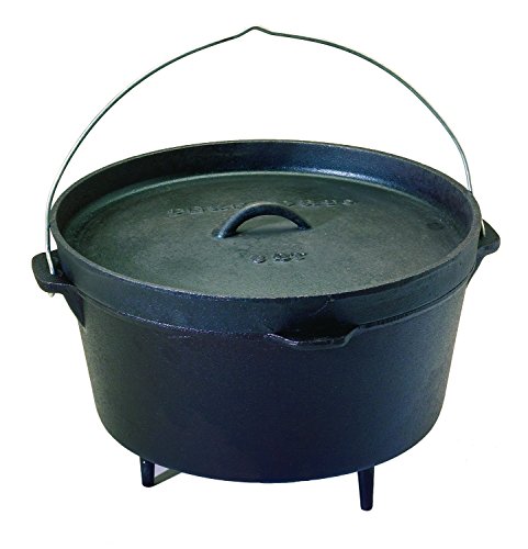 Texsport Cast Iron Dutch Oven with Legs, Lid, Dual Handles and Easy Lift Wire Handle.