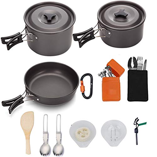 Bisgear 20pcs Camping Cookware Stove Set Mess Kit, Â Lightweight Backpacking Cooking Set Outdoors Bug Out Bag Cookset (Pot,