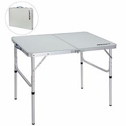 REDCAMP Folding Camping Table Portable Adjustable Height Lightweight Aluminum Folding Table for Outdoor Picnic Cooking, White