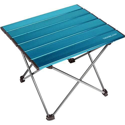 Trekology Portable Camping Side Tables with Aluminum Table Top: Hard-Topped Folding Table in a Bag for Picnic, Camp, Beach,