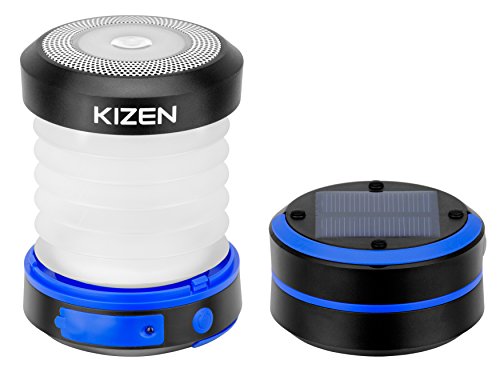 Kizen Solar Powered LED Camping Lantern - Solar or USB Chargeable, Collapsible Space Saving Design, Emergency Power Bank,