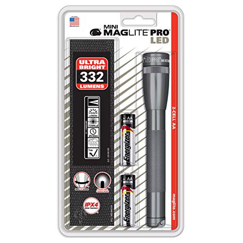 Mag Lite Maglite Mini PRO LED 2-Cell AA Flashlight with Holster Gray
