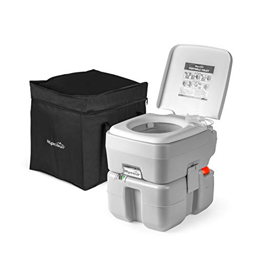 Alpcour Portable Toilet â€“ Compact Indoor & Outdoor Commode w/Travel Bag for Camping, RV, Boat & More â€“ Piston Pump Flush,
