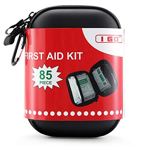 I GO 85 Pieces Hard Shell Mini Compact First Aid Kit, Small Personal Emergency Survival Kit for Travel Hiking Camping