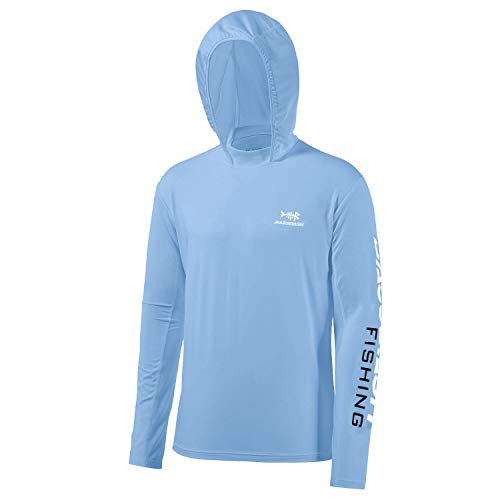 Bassdash UPF 50+ Menâ€™s UV Sun Protection Long Sleeve Performance Fishing Hoodie Hooded Shirts (Carolina/White Logo,