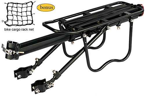 Dirza Rear Bike Rack Bicycle Cargo Rack Quick Release Adjustable Alloy Bicycle Carrier 115 lbs Capacity Easy to Install Black