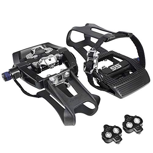 BV Bike Shimano SPD Compatible 9/16'' Pedals with Toe Clips (SPD Cleats included) - Spin/Indoor/Exercise/Peloton Bicycle