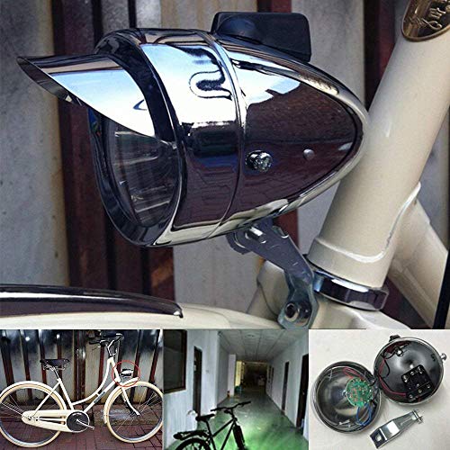 GOODKSSOP Metal Chrome Silver Shell Bright Classical Cool Bicycle Headlight Retro Vintage Bike LED Light Night Riding Safety