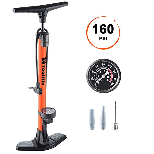TOOLITIN Floor Bicycle Pump with Gauge,160 Psi High Pressure,Bike Pump Compatible with Presta and Schrader Valve,Bike Tire
