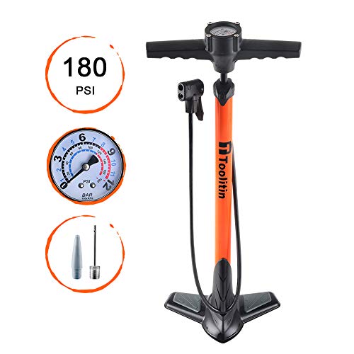 TOOLITIN Bicycle Pump, Ergonomic Portable Bike Pump with Pressure Gauge Bike Tire Pump,Portable Inflator Pump,180 psi,Top