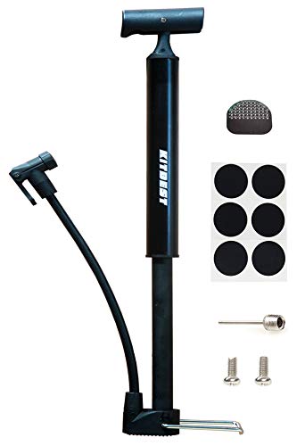 Kitbest Bike Pump, Portable Bicycle Floor Pump with Glueless Puncture Kit, Mountain, Road Bike Tire Pump, Mini Bicycle Air