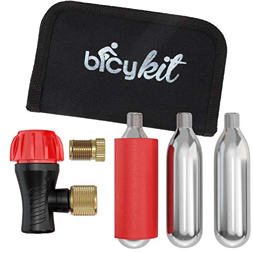 bicykit Co2 Inflator Kit With 3 Co2 Cartridges and Carrying Case, Quick & Easy, Bicycle Tire Pump for Road and Mountain Bikes, Fits