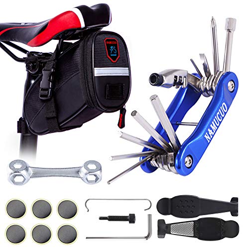 YBEKI Bike Repair Tool Kits - Bicycle Tool Set with Saddle Bag and Bicycle Multi-Tool Chain Tool (Blue Tool Kits 10 in 1 +