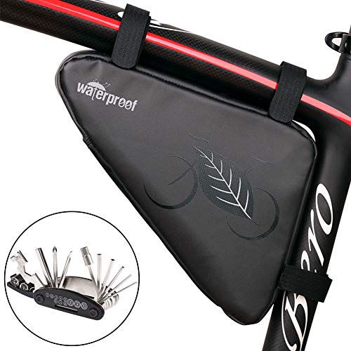 NDakter Bike Pouch with Bicycle Repair Tool Kits, Water-Resistant Bicycle Frame Triangle Storage Bag with Plenty of Room for