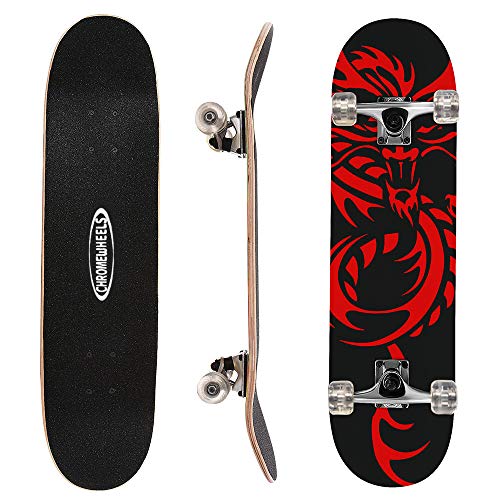 ChromeWheels 31 inch Skateboard Complete Longboard Double Kick Skate Board Cruiser 8 Layer Maple Deck for Extreme Sports and