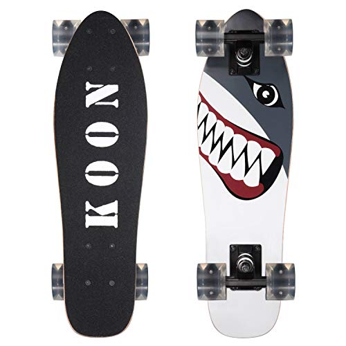 KOON Skateboards 22 Inch Complete Mini Cruiser Skateboard for Beginner Boys and Girls (Shark)