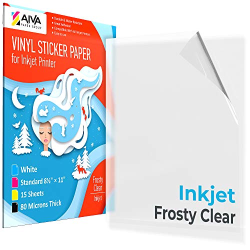 Limia's Care 4ZGMNBQ Printable Vinyl Sticker Paper for Inkjet Printer -  Frosty Clear - 15 Self-Adhesive Sheets - Waterproof Decal Paper - Standard