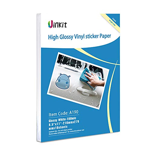 Uinkit 8.5x11 Waterproof Sticker White Film - 20sheets Inkjet Printable Adhesive Glossy Label Uinkit