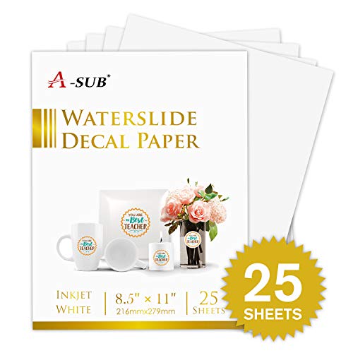9QKKRMR A-SUB Waterslide Decal Paper for Inkjet Printers 25 Sheets White  Water Slide Transfer Paper 8.5x11 in for DIY Tumbler, Mug