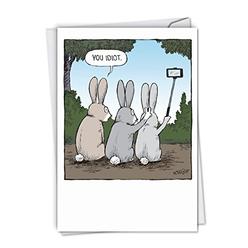 NobleWorks Bunny Selfies - Funny Happy Birthday Greeting Card with Envelope (4.63 x 6.75 Inch) - Rabbit Cartoon Bday Celebration and